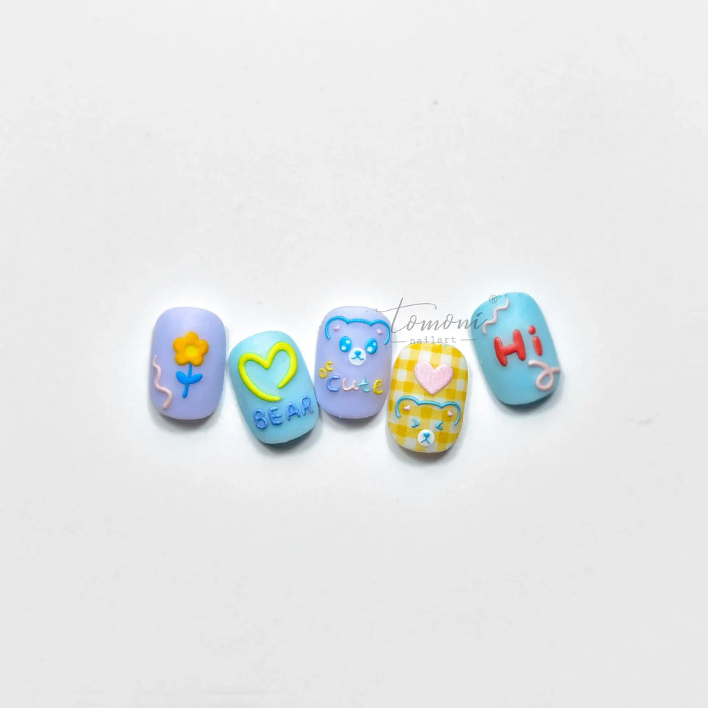 Cute Graffiti Cartoon Line Cherry Bear Cat Flower Bouquet Fish Boys Girls Strawberry Reliefs Nail Art Stickers Manicure Decals (ONLINE ORDER ONLY)