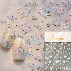 Charming Pink Purple Embroidery Gradual Butterfly Flowers Green Leaf 5D Tender Self Adhesive Nail Art Stickers Manicure Decals (ONLINE ORDER ONLY)