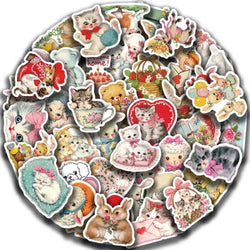 50Pcs Vintage Animals Clipart Animal Cartoon Stickers DIY Scrapbooking Guitar Snowboard Motorcycle Luggage Toy Sticker (ONLINE ORDER ONLY)