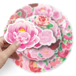 10/50Pcs Peony Stickers Cartoon Stickers Graffiti Decals Waterproof Motorcycle Luggage Guitar Skateboard Kid Gift Sticker (Online Order Only)