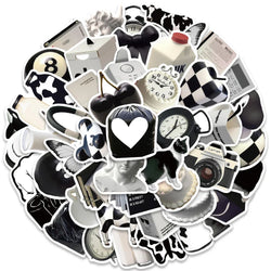 50pcs Vinyl Laptop Decals Ins Style Black and White Aesthetic Stickers For Luggage Guitar Skateboard Waterproof Graffiti (ONLINE ORDER ONLY)