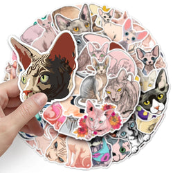 10/30/50PCS Sphynx Cats Stickers Cute Animal Decals Toys DIY Skateboard Phone Fridge Laptop Bike Car PVC Waterproof Sticker Gift (ONLINE ORDER ONLY)