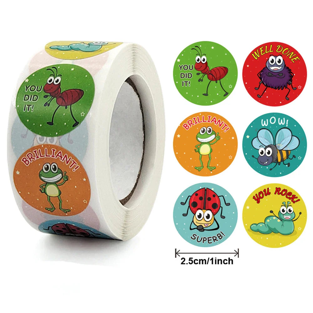 100-500PCS  Round Cartoon Thank You Stickers Cute Sun Rainbow Clouds animals Sticker For Gift Decor Labels Kids Reward Sticker (Online Order Only)