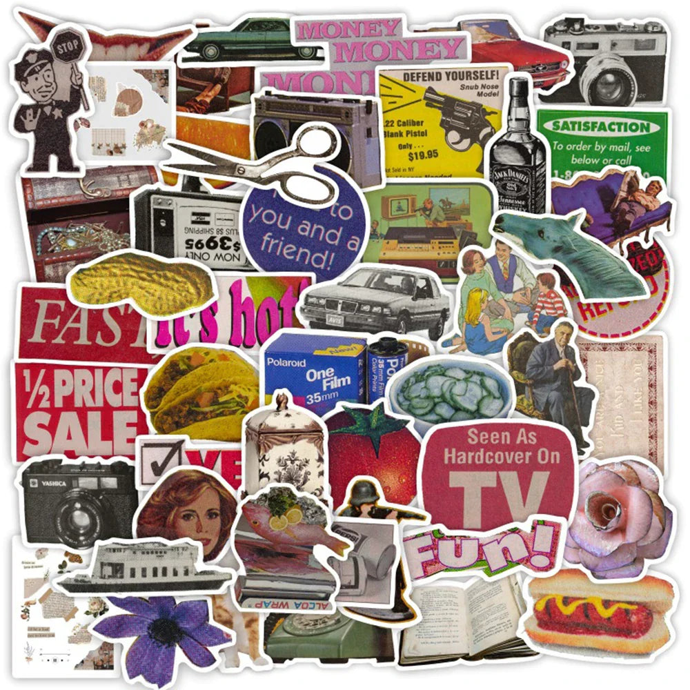 Vintage Graffiti Stickers Pack - Retro Cartoon Decals for Phone, Luggage, Laptop, Car, Bicycle (ONLINE ORDER ONLY)