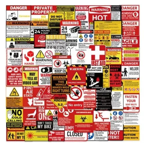 75 New Warning Safety Stickers Warning Signs PVC Stickers (Online Order Only)