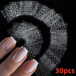 30Pcs/Set Red Golden 3D Nail Art Sticker Hot Stamping Hollow Decals Mixed Designs Adhesive Flower Nail Tips Letter Butterfly Set (Online Order Only)