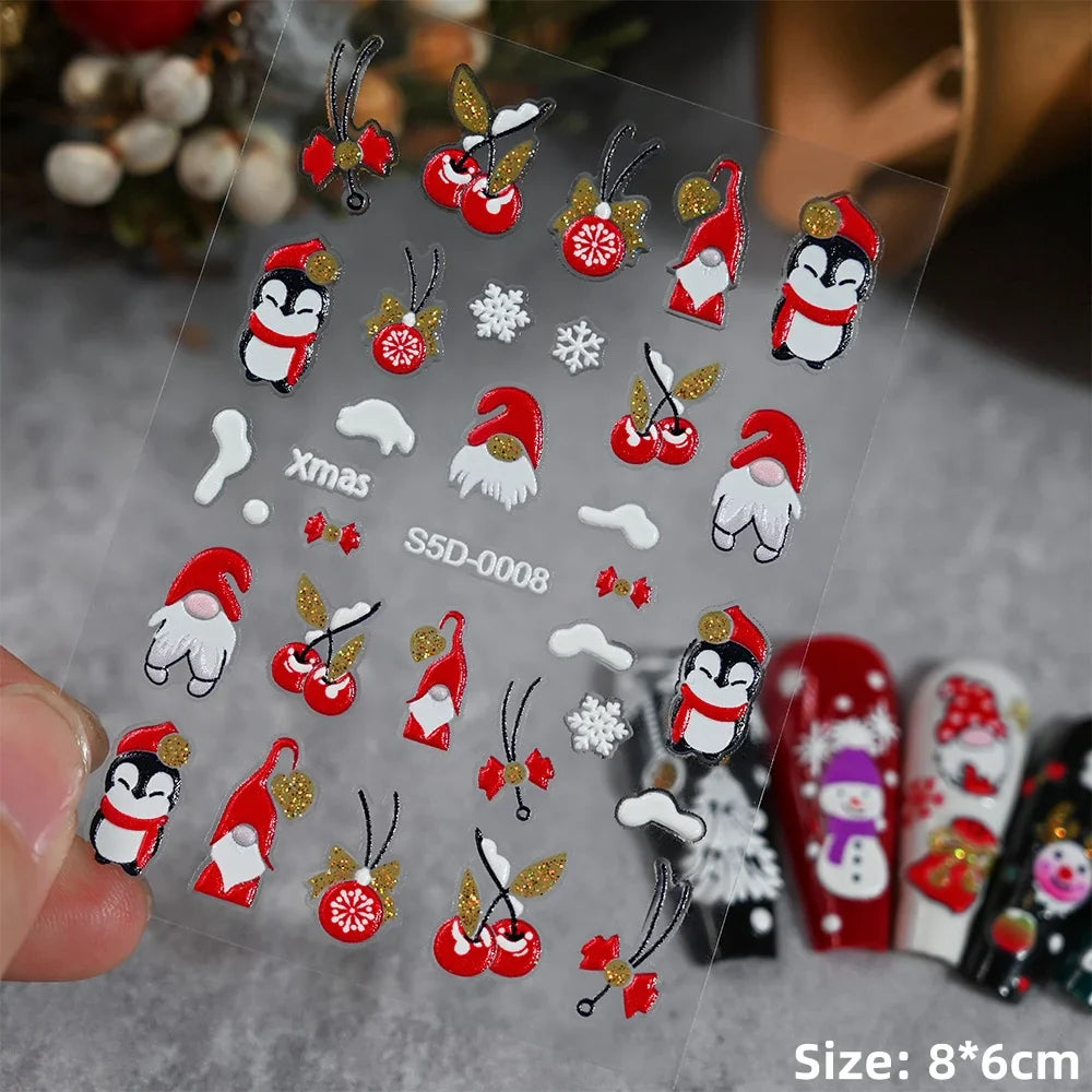 5D Embossed Gingerbread Man Nail Art Sticker Cute Christmas Winter Santa Claus Snowflake Elk Engraved Slider Manicure Decoration (ONLINE ORDER ONLY)