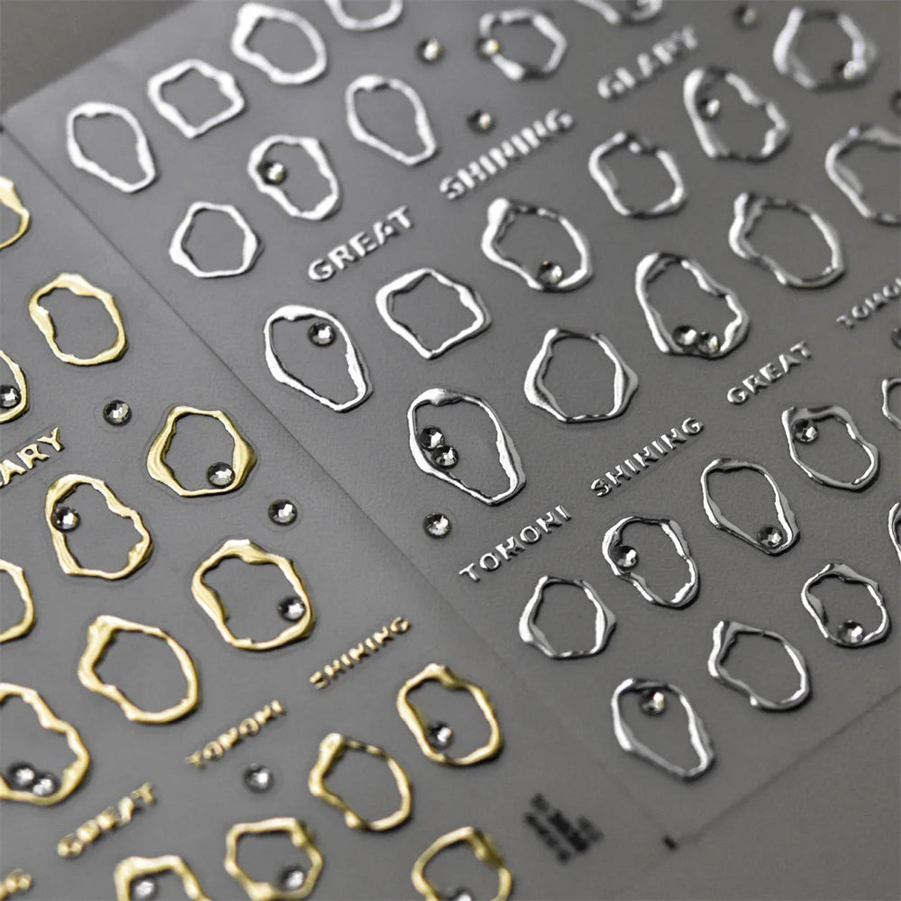 1pcs 5D Rhinestones Gold Silver Irregular Pattern Nail Sticker Simple Design Adhesive Slider Nail Art Decoration Decals Supplies (Online Order Only)