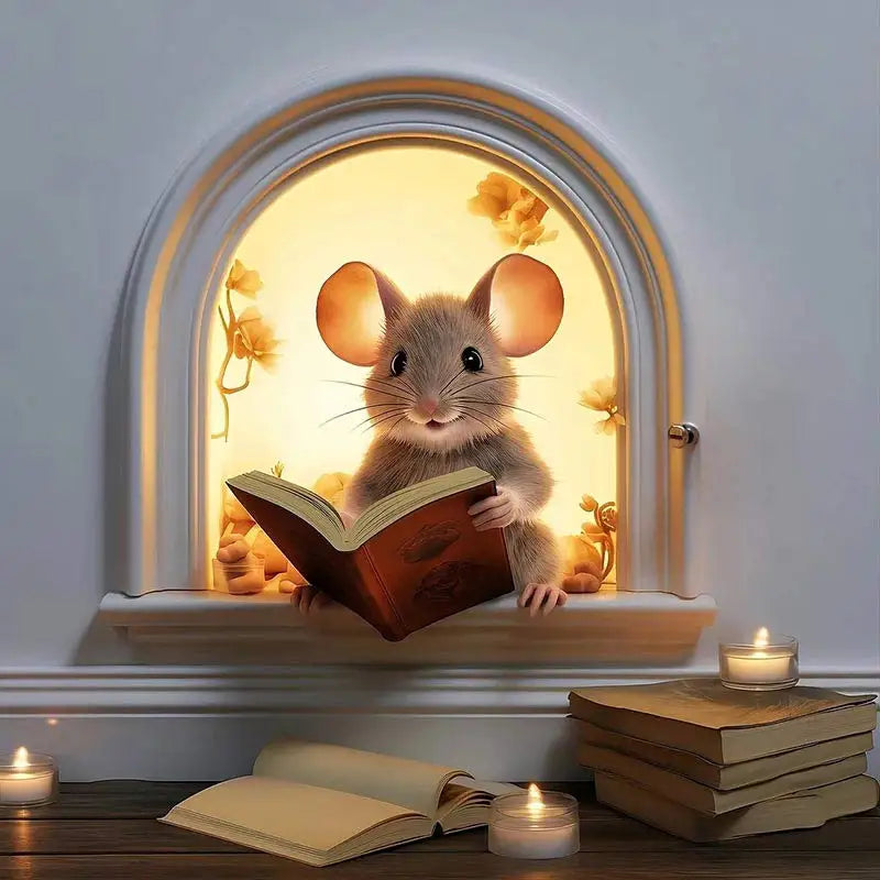 Mouse Hole Wall Sticker, Book Lover's Vinyl Decal, Reading Mouse Decor, Cute Mouse Sticker (ONLINE ORDER ONLY)