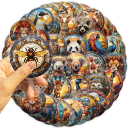 50PCS Stained Glass Gothic Animal Cartoon Sticker DIY Phone Laptop Luggage Skateboard Graffiti PET Decals Fun for Kid Toy (Online Order Only)