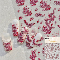 Chinese Dragon Auspicious Beast Mythological Legend Noble Loong Blue Pink Soft Relief Adhesive Nail Art Sticker Manicure Decals (ONLINE ORDER ONLY)