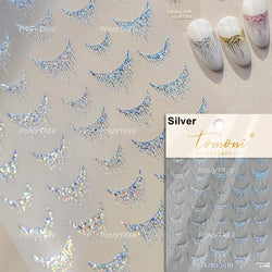 French Romantic Tassel Crescent Moon Laser Charming Gold Silver Arc Self Adhesive Nail Art Stickers Hot Stamping Manicure Decals (Online Order Only)