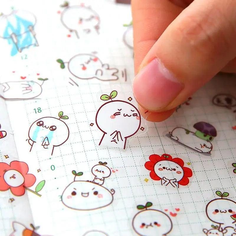 6Pcs/Lot Waterproof Cartoon Transparent Pvc Stickers DIY Hand Account Diary Decorative Stickers Kawaii Phone Cup Stickers (Online Order Only)