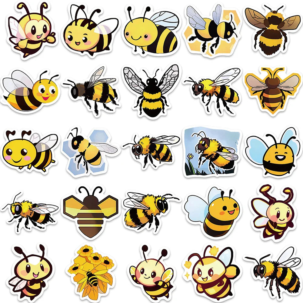10/30/50PCS Kawaii Bee Cartoon Stickers Cute Decals Toys Decoration DIY Skateboard Phone Notebook fridge Cute Sticker For Kids (ONLINE ORDER ONLY)