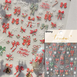 Dressy Embossment Colorful Gradient Snowflakes Laser Silver Christmas Tree Winter Bowknot Santa Nail Art Stickers Manicure Decal (Online Order Only)