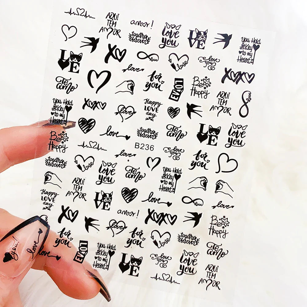 1PC Heart Love Design 3D Nail Art Sticker English Letter Self-Adhesive Slider Valentine's Day DIY Manicure Tips Accessories Tool (ONLINE ORDER ONLY)