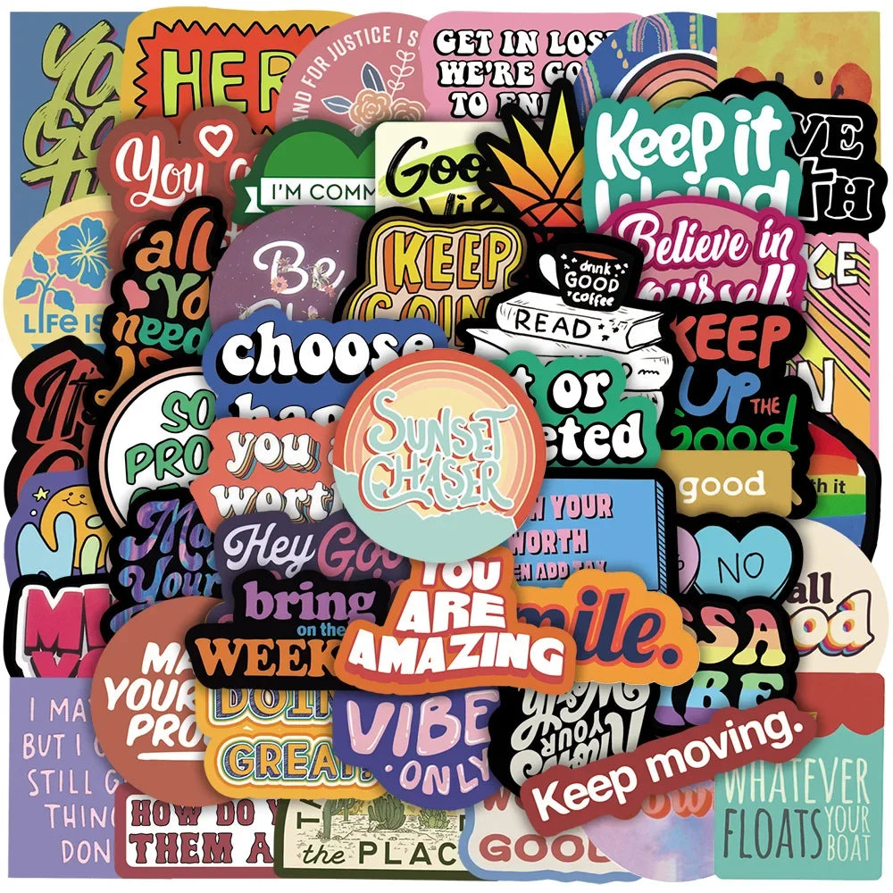 10/50PCS Inspirational Quote Stickers Positive Words Decals for Water Bottle Laptop Phone Car Skateboard Helmet Gifts Sticker (ONLINE ORDER ONLY)