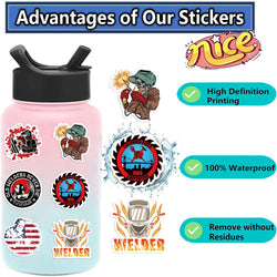 50PCS Mixed Welding Welder Graffiti Stickers For DIY Luggage Skateboard Waterproof DIY Cool Cartoon Decal Sticker Toys Gift (ONLINE ORDER ONLY)