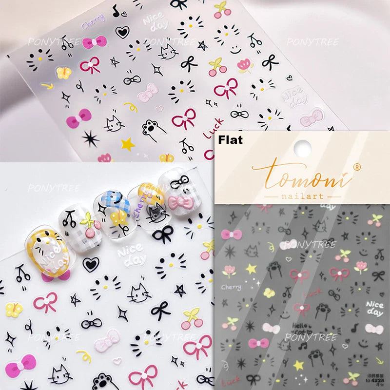 Lovely Pink Red Cherry Fruit Love Heart Star Lucky Letter Bowknot Romantic Adhesive Nail Art Stickers Rhinestone Manicure Decals (Online Order Only)