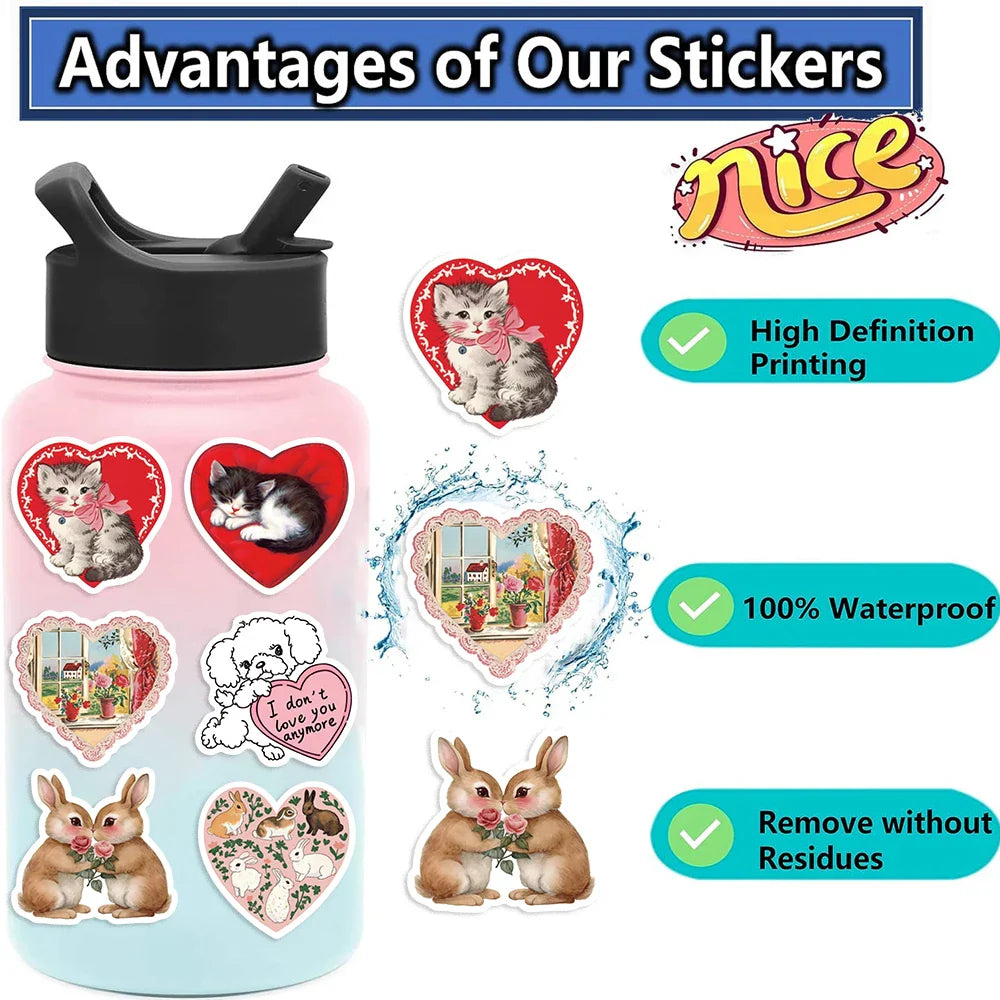 50Pcs Vintage Animals Clipart Animal Cartoon Stickers DIY Scrapbooking Guitar Snowboard Motorcycle Luggage Toy Sticker (ONLINE ORDER ONLY)