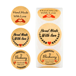 100-500pcs Handmade With Love Stickers 25mm Brown Wedding Stickers For Party Favors Decoration Envelope Seals Stationery (ONLINE ORDER ONLY)