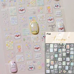 Cat Kitten Rabbit Flower Bouquet Bowknot Vase Bunny Grid Star Blocks Round Warm Sun Decoration Nail Art Stickers Manicure Decals (ONLINE ORDER ONLY)