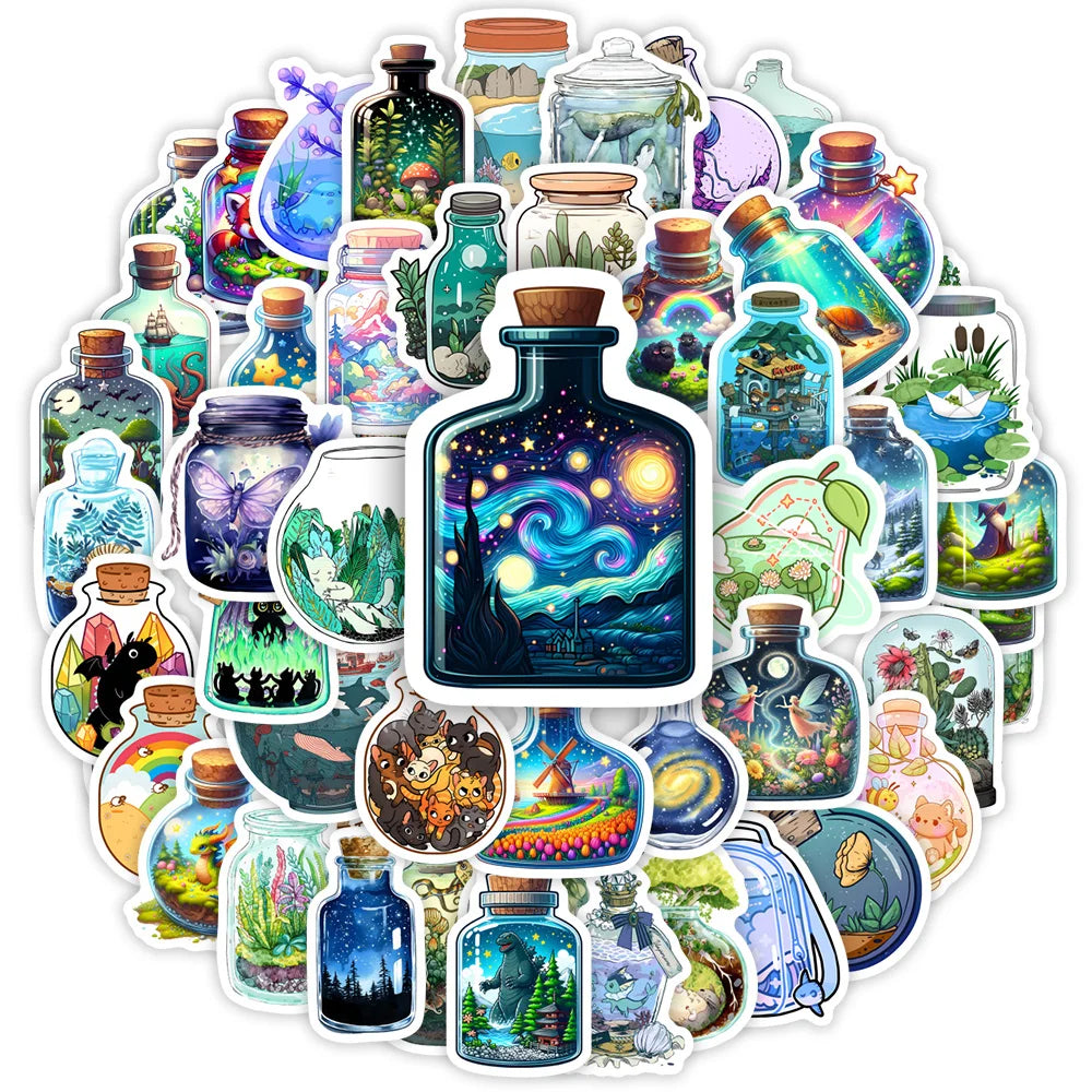 Bottle Microscopic Scenery Stickers Fantasy DIY Kids Toy Gift Decal for Phones Luggage Decorative Designs  Laptops Waterproof (ONLINE ORDER ONLY)