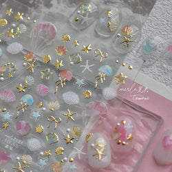 Halo Dyeing Ocean Shell Conch Starfish Pearl Love Heart Bowknot Jellyfish Adhesive Nail Art Stickers Manicure Decals Wholesale (ONLINE ORDER ONLY)