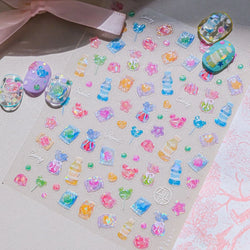 Colourful Jelly Rabbit Bunny Gummy Bear Cute Lollipop Soda Water Candy Snack Pudding Star Heart Nail Art Stickers Manicure Decal (ONLINE ORDER ONLY)