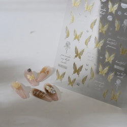 Yellow Butterfly Rose Flower Lace Gradual Wing Charming Romantic Jelly Camellia Self Adhesive Nail Art Stickers Manicure Decals (Online Order Only)
