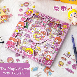 100Pcs Kawaii Stickers Cute Cartoon Handbook Stickers 8 * 8cm PET Waterproof Box Sticker Decorative Scrapbook DIY Stationery (Online Order Only)