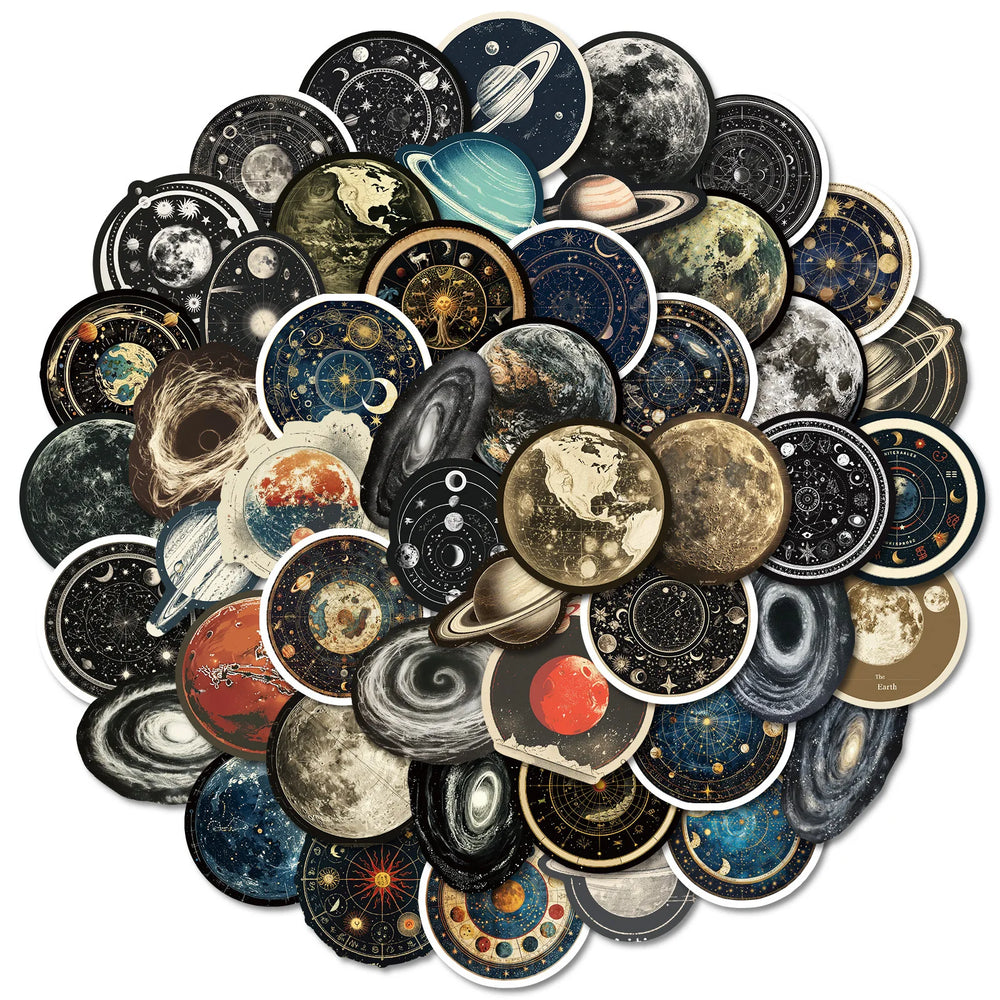 50pcs Space Station Universe Starry Sky Cartoon Graffiti Stickers DIY Phone Laptop Notebook Suitcase Waterproof Sticker Kids Toy (Online Order Only)