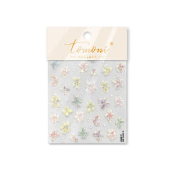 Gradient Coloredful Flower Petal Green Leaf Dreamy Shiny Chinese Rose Fantasy Relief Adhesive Nail Art Stickers Manicure Decals (Online Order Only)
