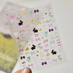 Black Rabbit Bunny Ribbon Bowknot Flower Cake Daisy Dessert Knife Fork Butterfly Self Adhesive Nail Art Stickers Manicure Decals (ONLINE ORDER ONLY)