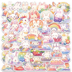 50pcs Cute Cartoon Rainbow Rabbite Animal Stickers For Laptop Phone Guitar Luggage Waterproof Graffiti Vinyl Car Decals (ONLINE ORDER ONLY)