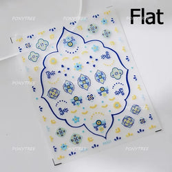 Pink Blue Yellow Embroidery Totems Geometric Floral Pattern Flower 5D Embossed Nail Art Stickers Bohemian Style Manicure Decals (ONLINE ORDER ONLY)