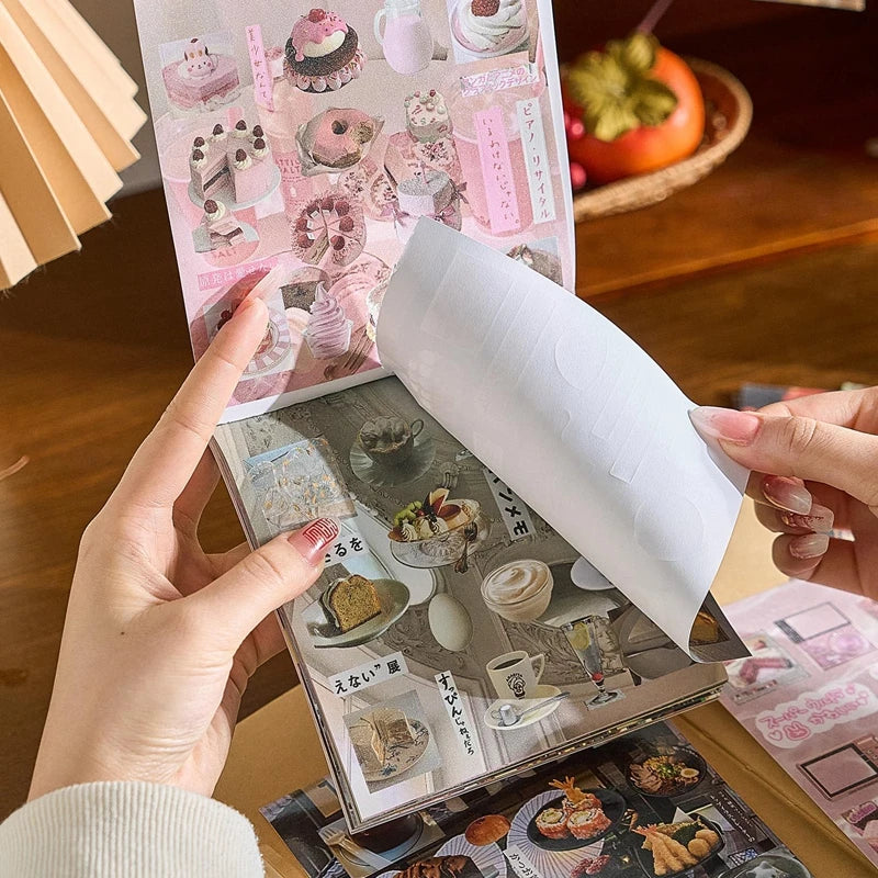 30 Pages Cute Retro Food Die-cut Sticker Book Y2K Sticker Journal Handbook Scrapbooking Kawaii Decoration Sticker Kids Gift (ONLINE ORDER ONLY)