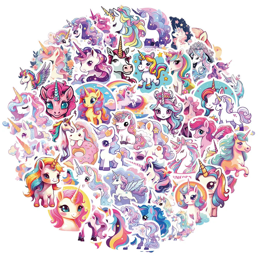 Kawaii Unicorn Stickers 10/30/50pcs Waterproof Decals for Laptop, Luggage, Phone, Kids (ONLINE ORDER ONLY)