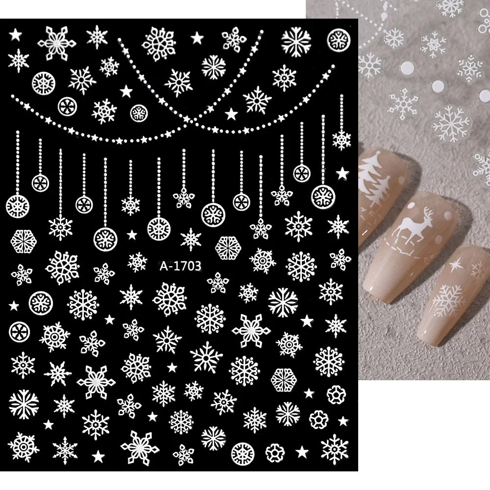 3D Gold Glitter Snowflake Nail Sticker Winter Reflective Elk Star Balloon Christmas Tree Foil Xmas New Year Decal Tips Decoratio (ONLINE ORDER ONLY)