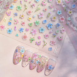 Colourful Dried Flower Petal Texture Peach Blossom Orchid Fragrant Bouquet 5D 3D Self Adhesive Nail Art Stickers Manicure Decals (ONLINE ORDER ONLY)