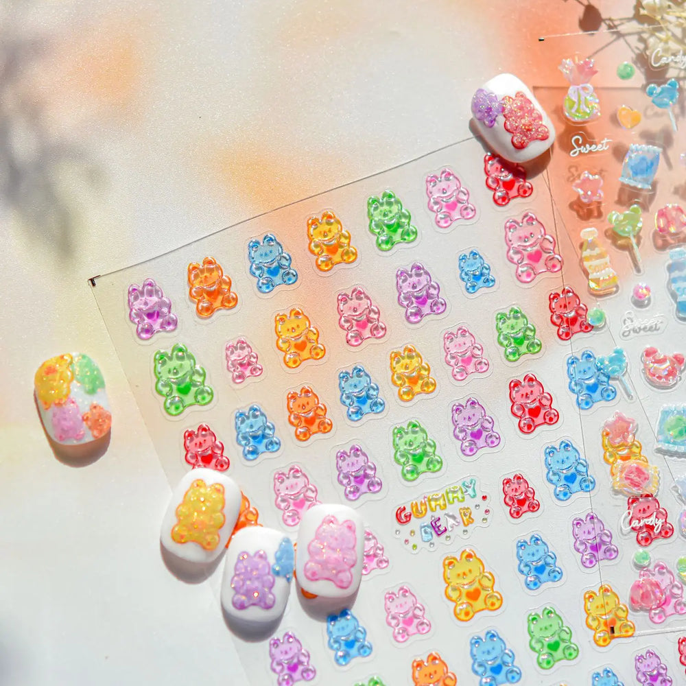 Colourful Jelly Rabbit Bunny Gummy Bear Cute Lollipop Soda Water Candy Snack Pudding Star Heart Nail Art Stickers Manicure Decal (ONLINE ORDER ONLY)