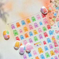Colourful Jelly Rabbit Bunny Gummy Bear Cute Lollipop Soda Water Candy Snack Pudding Star Heart Nail Art Stickers Manicure Decal (ONLINE ORDER ONLY)
