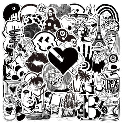 50pcs Graffiti Black and White Art Styling Stickers Laptop Luggage Phone Case Guitar Fridge Car Motorcycle Cool Ins Decals (Online Order Only)