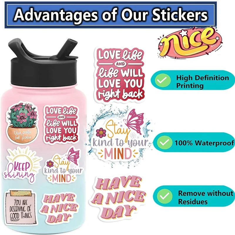 10/30/50PCS Kawaii Encourage Pink PVC Sticky Sticker Aesthetic DIY Stationery Decoration Scrapbooking School Supplies for Kids (ONLINE ORDER ONLY)