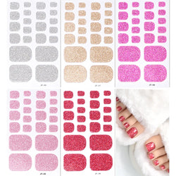 22Tips Pink Red Glitter Design Baking-free Toenail Stickers Solid Color Adhesive Full Cover Toe Nail Strip Slider Manicure Decal (ONLINE ORDER ONLY)