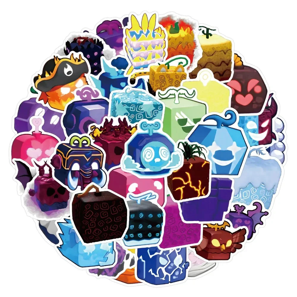 10/50Pcs BLOX FRUITS Graffiti Stickers Laptop Computer Phone Luggage Guitar Waterproof Graffiti Bicycle Vinyl Stickers (ONLINE ORDER ONLY)