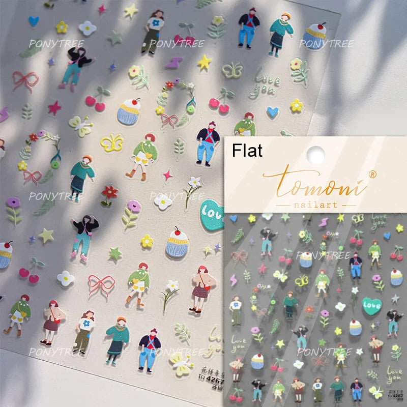 Colourful Cherry Abundant Fruits Bowknot Shiny White Line Outline Self Adhesive Nail Art Stickers Chic Rhinestone Manicure Decal (ONLINE ORDER ONLY)