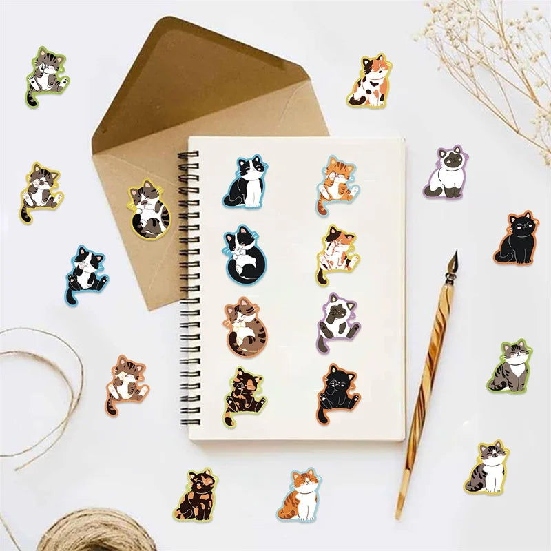 10/30/50PCS Kawaii Sleeping Cat Sticky PVC Sticker Aesthetic Children's Stationery DIY Decoration Scrapbooking School Supplies (ONLINE ORDER ONLY)