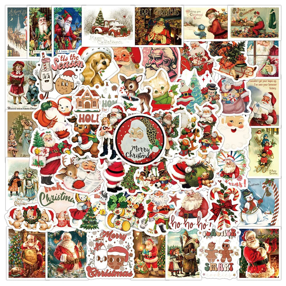 Vintage Cartoon Christmas Stickers Decals for Fridge Laptop Suitcase Phone Kids Toys (Online Order Only)