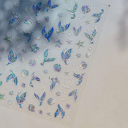 Romantic Mermaid Tail Water Bubbles Seahorse Shell Starfish Coral Pearl Pendant Self Adhesive Nail Art Stickers Manicure Decals (Online Order Only)